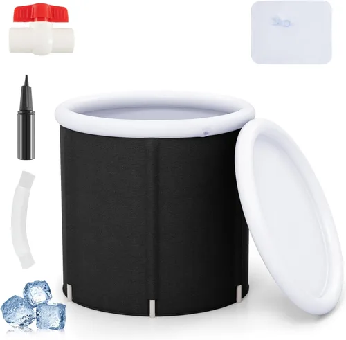GYMAX Bañera de hielo, bañera de inmersión fría de 66 galones con tapa, bañera de hielo inflable para adultos para recuperación de terapia de frío,