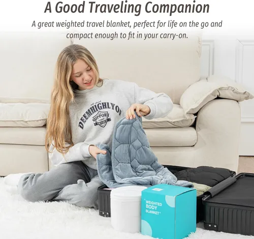 Miniatura 9 de Wemore Manta ponderada de regazo de 7 libras para adultos, manta pequeña con peso para viajes, calma, relajación, siesta y dormir, almohadilla