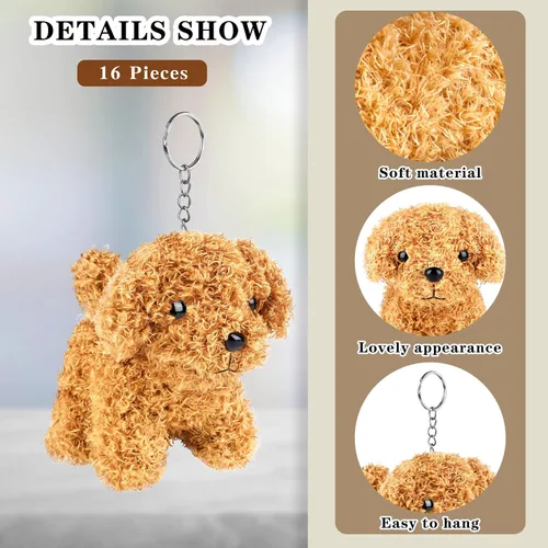 Miniatura 3 de Elcoho 16 perros de peluche de 4 pulgadas con llavero, lindo animal de peluche, juguetes suaves, recuerdos de fiesta para bolsa de regalos, regalos