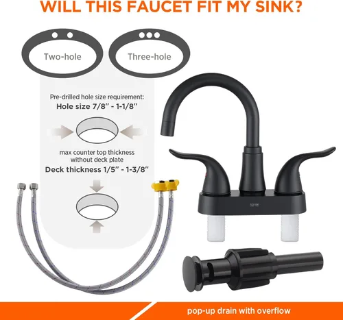 Miniatura 3 de KPW Grifo de Lavabo de Baño de 2 o 3 Orificios Negro Mate Centrado de 4 Pulgadas Grifo de Lavabo de Baño de 2 Manijas Chapado sobre Plástico ABS No