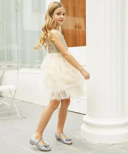 Miniatura 7 de Stelle - Zapatos de vestir para niñas pequeñas, zapatos de princesa con purpurina y flores, tacón bajo estilo Mary Jane, ideales para fiestas y bodas