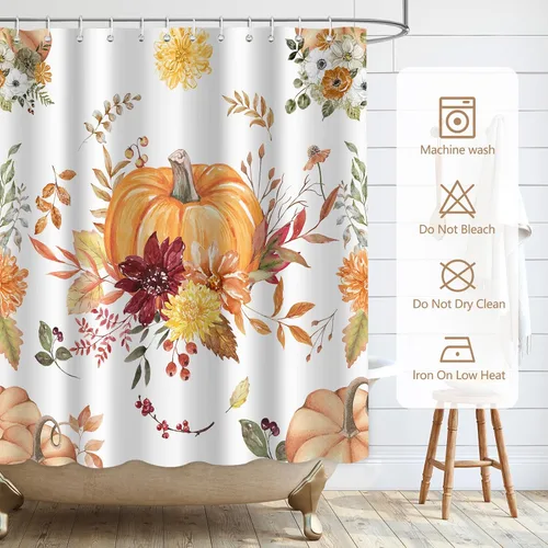 Miniatura 9 de APROPHIC Juego de cortina de ducha de calabaza bohemia para decoración de baño, cosecha de otoño, flores de Acción de Gracias, granja, bohemio