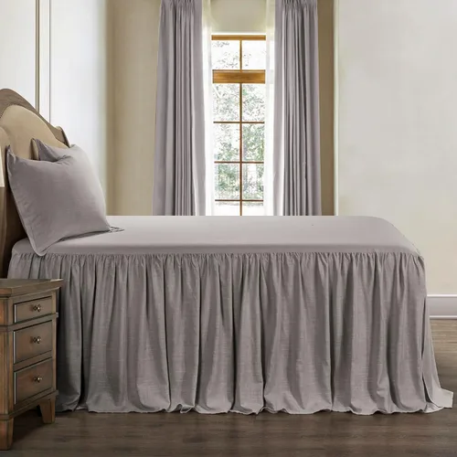 Miniatura 2 de HiEnd Accents Luna - Juego de ropa de cama de lino lavado de 3 piezas con falda con volantes y fundas de almohada, tamaño King, romántico