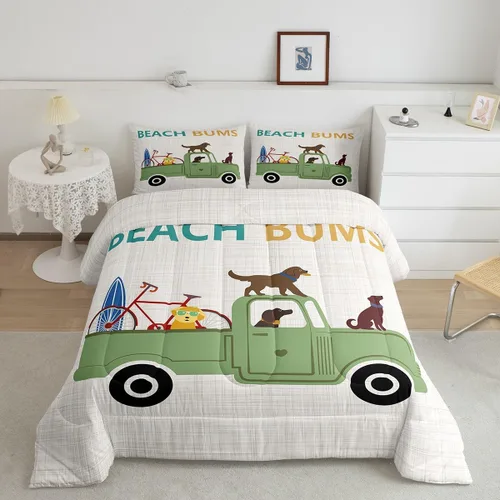 Homewish Lindo juego de edredón de perros, juego de ropa de cama verde para niños, niñas y mujeres, edredón de verano para adultos, juego de edredón