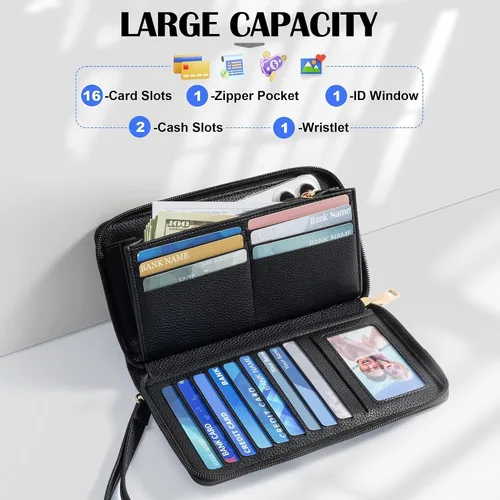 Miniatura 2 de Chelmon - Monedero para mujer de cuero genuino con bloqueo de señal RFID, para tarjetas de crédito