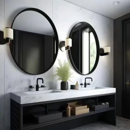 USHOWER Paquete de 2 espejos de baño para sobre el fregadero, espejo circular de 30 pulgadas con marco de metal, espejo de pared negro, decoración