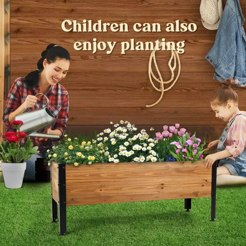 Miniatura 5 de OIPRTGFJ Maceta rectangular de madera para jardín, cama de jardín elevada para exteriores, macetas para plantas al aire libre, 37 x 13 x 15