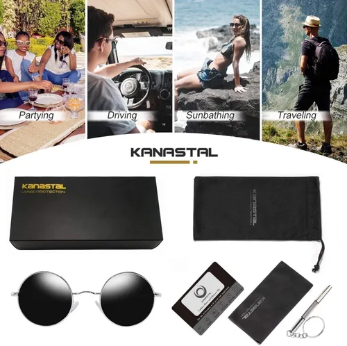 Miniatura 26 de KANASTAL Gafas de sol redondas polarizadas para mujeres y hombres, estilo hippie con protección UV400