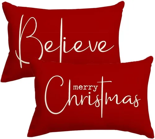 Miniatura 8 de RABUSOFA Juego de 2 fundas de almohada navideñas de 18 x 18 pulgadas, fundas de almohada decorativas de Navidad, fundas de cojín rojas de Navidad