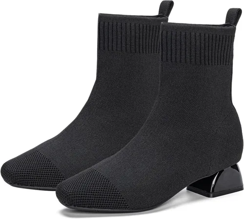 Miniatura 12 de Women's Ankle Boots Comfortable Pointed Toe Breathable Sock Knit Low Heel Fall Work Office Booties