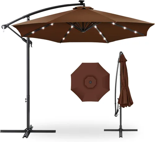 Miniatura 35 de Best Choice Products - Paraguas solar LED de 10 pies para colgar en el mercado o patio Gris