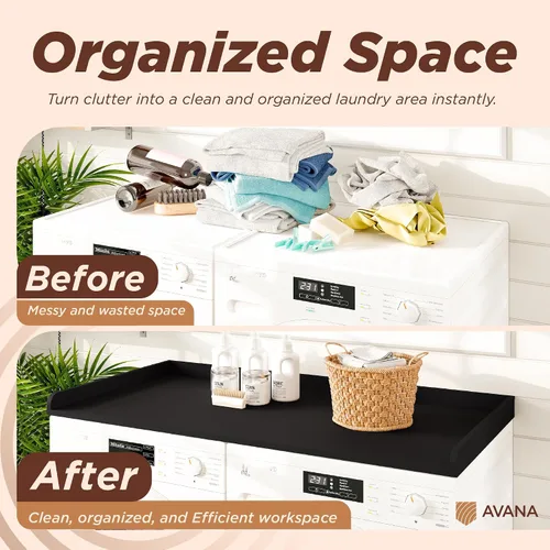 Miniatura 6 de Avana Encimera de lavadora y secadora de madera maciza 100% natural, encimera de lavandería de pino negro con bordes elevados, encimera de 54 x 27.5