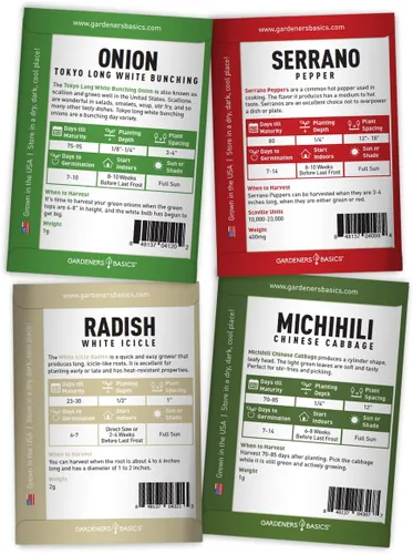 Miniatura 7 de Gardeners Basics, Semillas de verduras asiáticas para plantar 8 paquetes Bok Choy, Michihili (Napa) col china, tatsoi, cebolla, rábano blanco