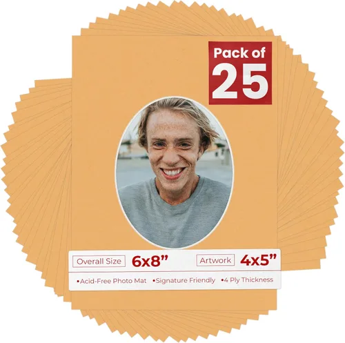 Miniatura 47 de Alfombrilla de 6 x 8 pulgadas, corte biselado para fotos de 4 x 5 pulgadas, diseño ovalado de color gris medio, sin ácidos, mate para proteger tus