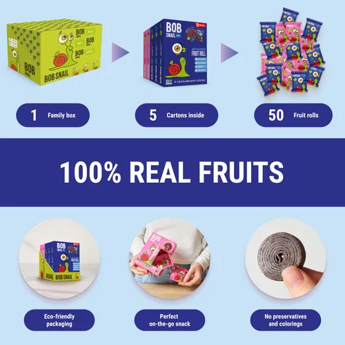Miniatura 5 de Bob Snail Rollos de frutas – Arándanos y frambuesa, 50 unidades, aperitivos de frutas naturales, veganos, sin azúcar añadido, aperitivo para niños