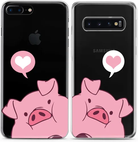 Miniatura 4 de Fundas a juego para parejas compatibles con iPhone 16 15 14 13 12 11 Pro Max Mini Xs X 6s 8 Plus 7+ Xr 10 SE 5 Pink Coon Pigs Kawaii Funda de Pareja