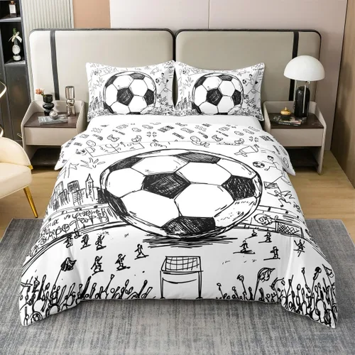 Miniatura 49 de Erosebridal - Juego de funda de edredón 100% algodón con diseño de béisbol, tamaño individual, juego de ropa de cama de sóftbol, bate deportivo