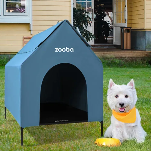 Zooba Casa para perros 2 en 1 de 29 pulgadas para perros medianos, casa elevada para perros al aire libre e interior, refugio elevado para mascotas,