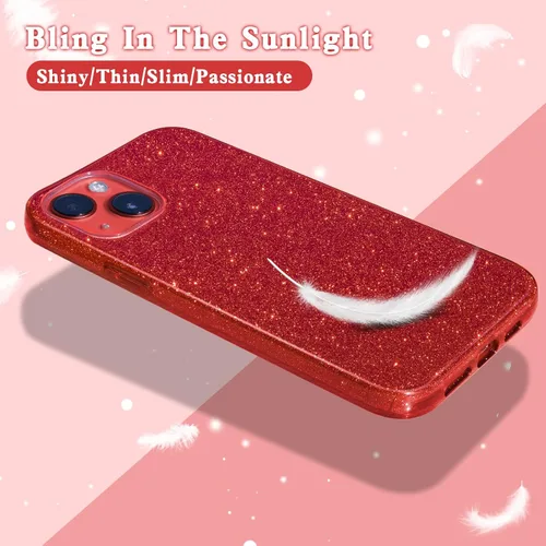 Miniatura 3 de MATEPROX Funda compatible con iPhone 13 Mini, fundas protectoras Bling Sparkle para niñas y mujeres, diseño de Navidad (rojo)