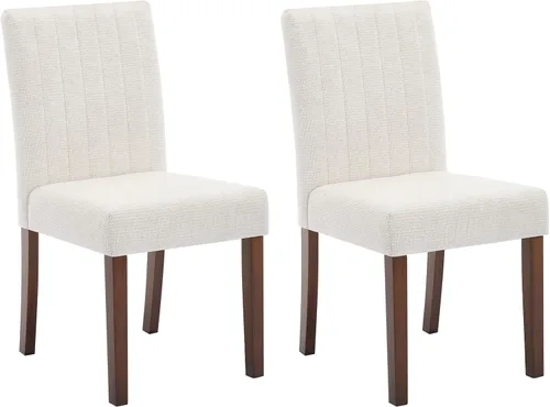 Miniatura 3 de Juego de 2 sillas de comedor tapizadas, sillas laterales de cocina de tela moderna con patas de madera resistentes, diseño Parsons, cómodo lino