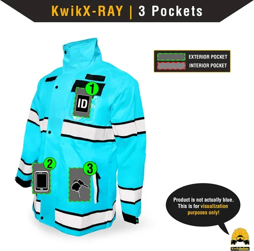 Miniatura 7 de KwikSafety - Charlotte, NC - Chaqueta de lluvia TORRENT y gabardina ANSI OSHA clase 3 de alta visibilidad, equipo de lluvia Hi Vis