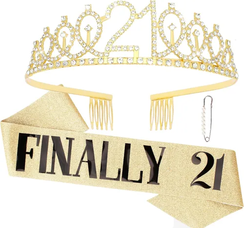 Miniatura 10 de CAVETEE Diadema de cumpleaños para mujer, decoraciones de cumpleaños número 21, banda y corona para fiesta de 21 años (azul, talla única)
