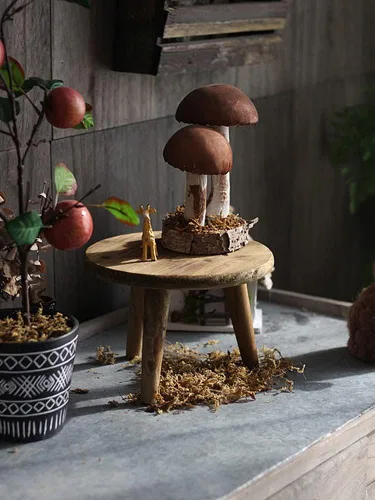 Miniatura 4 de Mini taburete redondo de madera, mesa de soporte para plantas de interior, taburete de madera decorativo, soporte de exhibición moderno