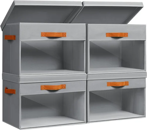 Miniatura 17 de Homsorout Contenedores de almacenamiento grandes con tapas, paquete de 3 organizadores decorativos plegables con ventanas y asas transparentes