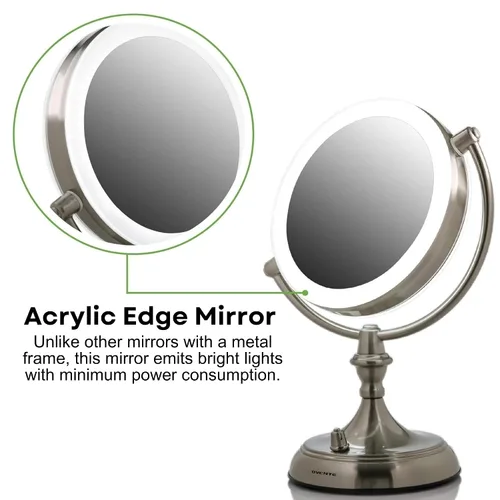 Miniatura 5 de OVENTE Espejo de maquillaje de mesa iluminado de 9 pulgadas con aumento 1X/5X, espejo de tocador de aumento de doble cara con luces LED regulables