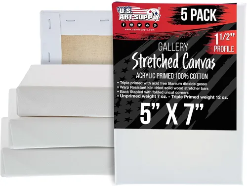 U.S. Art Supply Lienzos estirados de perfil de 1-1/2 pulgadas de profundidad de galería, 5 x 7 pulgadas, paquete de 5 – imprimación triple de gesso