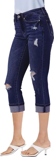 Miniatura 7 de luvamia Pantalones capri para mujer, elásticos, de cintura alta, desgastados, rasgados, ajustados, recortados