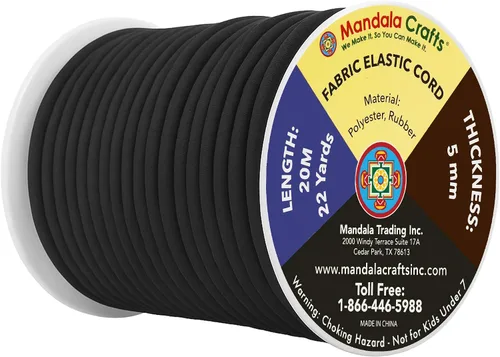 Miniatura 2 de Mandala Crafts Cuerdas elásticas negras de 1/5 de pulgada y 0.197 in – 22 yardas de cuerda elástica resistente para cuerda de kayak, reemplazo