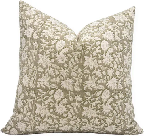Miniatura 12 de Funda de cojín vintage hecha a mano con estampado de bloques de lino grueso de 20 x 20 pulgadas, con cremallera, para sofá, sillón y cama, Gris claro