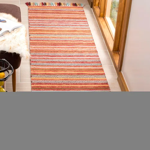 Miniatura 28 de SAFAVIEH Montauk Collection - Alfombra decorativa de 3 pies x 5 pies, color beige y multi, hecha a mano, estilo boho con rayas y flecos, de algodón