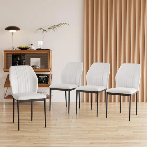 Miniatura 17 de ZckyCine Silla de comedor de piel sintética, silla de sala de estar, moderna silla auxiliar sin brazos de cocina con patas de metal