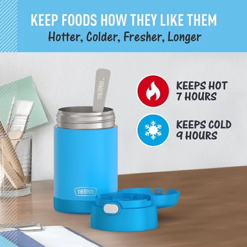 Miniatura 3 de THERMOS Funtainer - Tarro de alimentos aislado de 16 onzas, tarro de comida para niños con cuchara plegable, azul denim