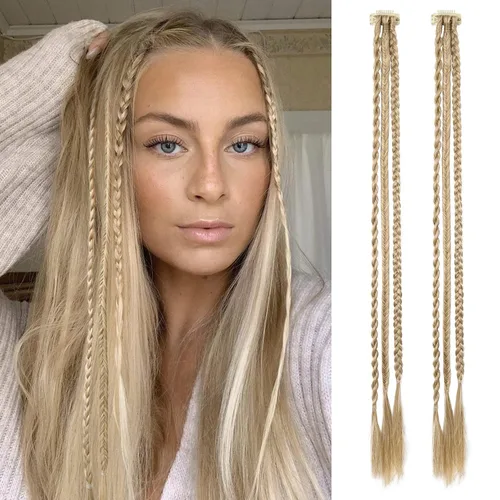 Miniatura 15 de REECHO Extensiones de cabello trenzado con clip, 6 trenzas de bebé, 3 trenzas en un clip, extensiones sintéticas suaves naturales de 22 pulgadas