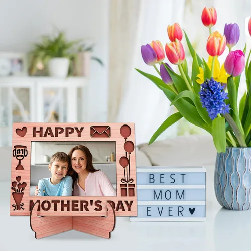 Miniatura 3 de PETCEE Marco de fotos para el día de la madre feliz para mamá, marco de fotos de madera por primera vez, lindo regalo para el primer día de la madre
