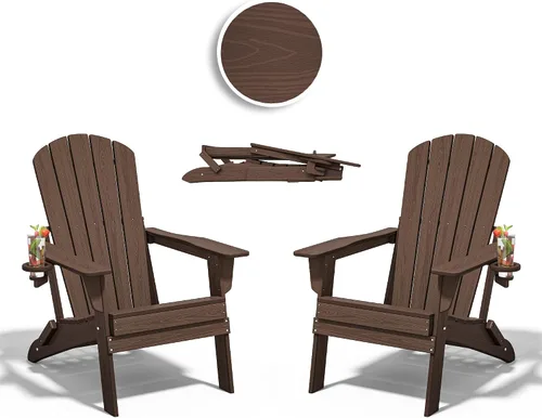 Miniatura 20 de Plawdlik Juego de 10 sillas plegables Adirondack con textura de madera, HDPE pesado para todo tipo de clima, juego cómodo junto a la piscina, patio