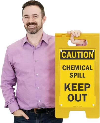Miniatura 2 de SmartSign Letrero plegable para piso, leyenda "Caution Chemical Spill Keep Out", 25 pulgadas de alto x 12 pulgadas de ancho, negro sobre amarillo