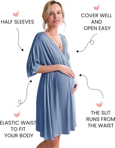 Miniatura 2 de Ekouaer Vestido de maternidad 3 en 1 para maternidad, trabajo de parto y lactancia, camisón de enfermería, ropa de dormir para lactancia, tallas S a
