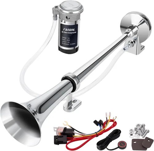 FARBIN Kit de bocina de aire de 12 V 150 db, bocina de aire de zinc cromado para camión, kit de bocina de tren para camiones con interruptor para