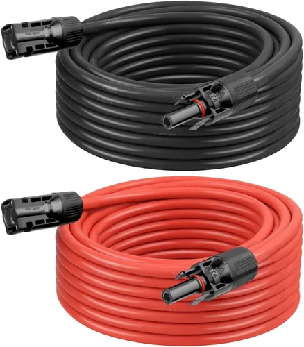 Miniatura 14 de Cable de extensión solar de 10 AWG de 2 pies negro + 2 pies de rojo, cable de panel solar de calibre 10 macho a hembra, alambre de cobre estañado
