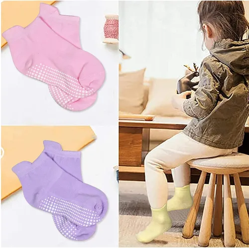 Miniatura 3 de Calcetines antideslizantes para niños pequeños, 12 pares de calcetines de agarre para niños y niñas, calcetines antideslizantes para niños de 1 a 7