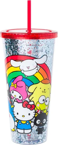 Miniatura 26 de Silver Buffalo Hello Kitty Globos de Corazón Vaso Térmico de Acero Inoxidable de Doble Pared con Pajilla, 22 Onzas Globos de corazón de Hello Kitty