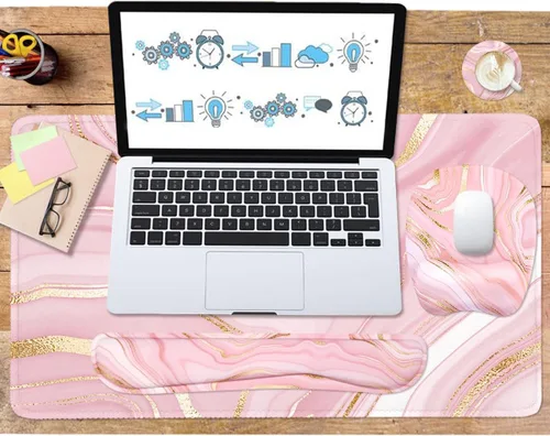 Miniatura 2 de Reposamuñecas para teclado y mouse grande, alfombrilla de mouse con soporte de muñeca para computadora, almohadilla de teclado de espuma 4 piezas