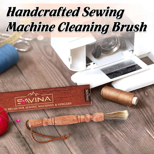 Miniatura 6 de Savina Cepillo de limpieza para máquinas de coser y sergers - Herramienta de coser, cepillo de pelusa de madera con una correa para colgar