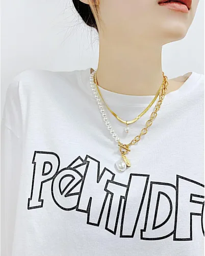 Miniatura 4 de Aleasha Gargantilla de cadena de serpiente dorada con collar de perlas barrocas para mujer, joyería de acero inoxidable, regalos, Acero inoxidable