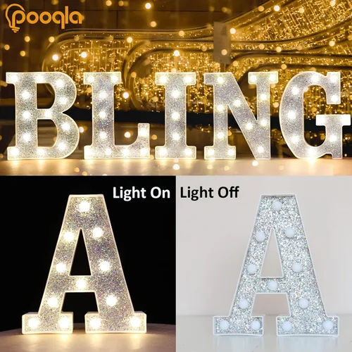 Miniatura 2 de Pooqla - Letras con luces LED para decoraciones de cumpleaños plateadas, letras de marquesina LED para decoración de habitación de adolescentes