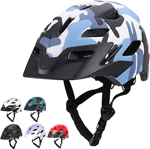 Miniatura 10 de Casco de bicicleta para niños, casco ajustable para niños y jóvenes con visera desmontable y luz LED para niños de 3-5/5-8/8-12 años, casco Azul